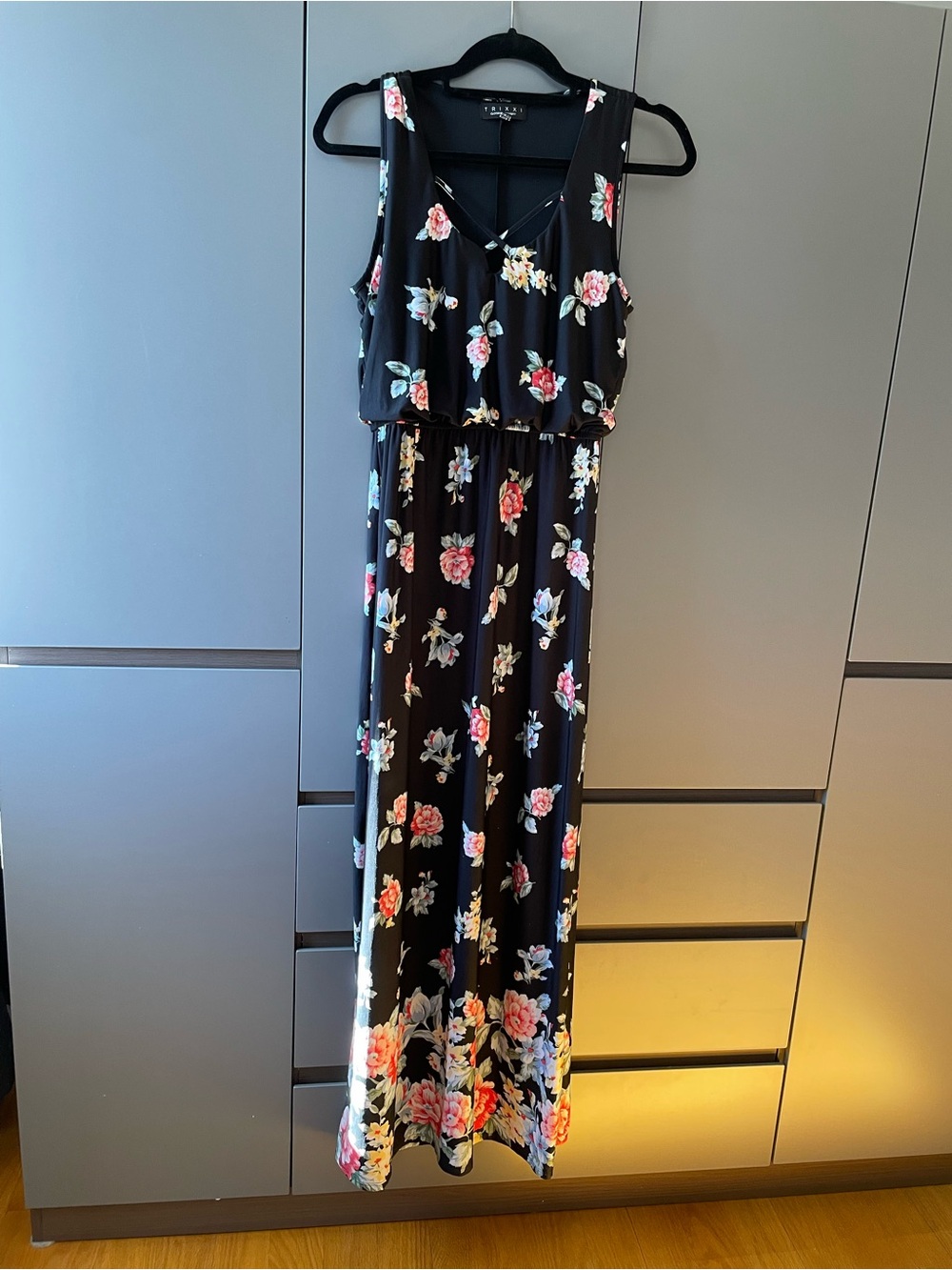 Trixxi Black Maxi Dress with Pink and Cream Floral Print